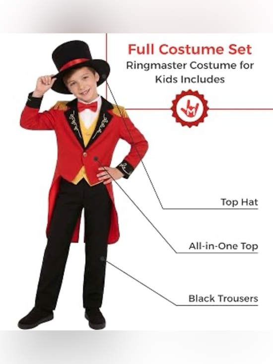 Fun Shack Other - Ringmaster Kids Costume in Red and Black - 3 piece Classic Circus Outfit